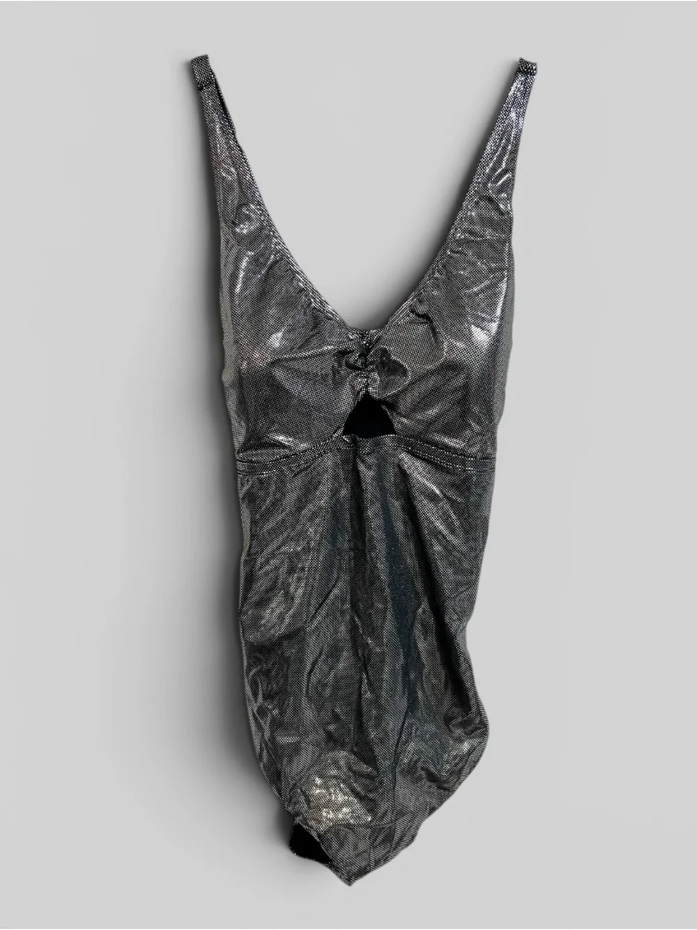 Torrid Foil Keyhole Plunge One-Piece Swimsuit metallic silver finish 3X NWT
